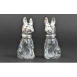 A Pair of Glass and Silver Plate Novelty Salt and Pepper Pots in the Form of Seated Dogs, 7.5cms