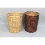 Two Cylindrical Wicker Bins, One with Lid, 46cm Dimeter