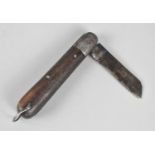 A Vintage Single Blade Pruning Knife with Wooden Scales, 10cms Long