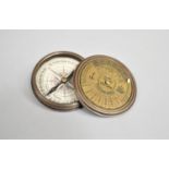 A Reproduction Circular Brass Compass, Screw off lid Engraved with 100 Year Calendar, 1957-2056, 7.