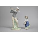 Two Lladro Figures, Golfer and Young Girl with Basket of Flowers