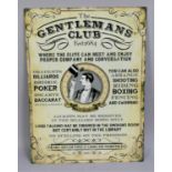 A Printed Metal Amusing Sign for Gentleman's Club, 50x70cm