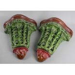 A Large and Heavy Pair of Majolica Glazed Sconces, 33cm high