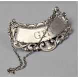 A Silver Decanter Label, Gin, Unstamped but Testing for Silver