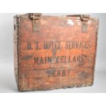 A Vintage BT Hotel Services Eight Bottle Crate for Main Cellars, Derby, 44cms Wide