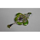 A Sterling Silver and Enamel Drop Pendant in the Art Nouveau Style, Stamped Sterling, 6cm Drop