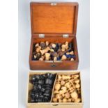 A Mahogany Box Containing a Vintage Carved Wooden Chess Set (Missing One), together with a Cardboard