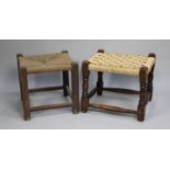 Two Mid 20th Oak Framed Rush Seated Stools, 34cm Square