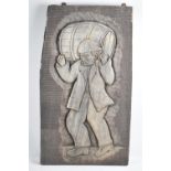 A Carved Wooden Panel Depicting Brewer Carrying Barrel, 36x63cm
