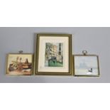 A Collection of Three Brass Framed Miniature Paintings, Two of Venice, Patricia Eades and one of