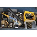 Four Boxes of Various Items to Comprise Oil Lamp Fittings, Large Fan Etc