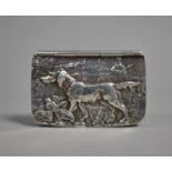 A Silver Snuff by James Deakin & Sons, the Hinged Lid Decorated in Relief with Sporting Dog Scene,