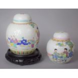 Two Chinese Porcelain Ginger Jars Both Decorated in the Famille Rose Palette with Figures in