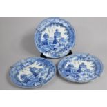 Three 19th Century Rogers Plates, Buffalo, Figures and Ruins