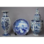 Two Pieces of Boch Royal Sphinx Blue and White Transfer Printed Delft to Include Lidded Vase (