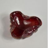 A Mid/Late 20th Century Red Bubble Glass Bowl of Shaped Molar Type Form, 17cm wide max and 8.5cm