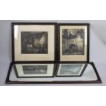 A Mahogany Framed Dressing Mirror, 117x42cm Together with Two Oak Framed Engravings by Marriott