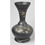 An Indian Niello Style Brass Vase Decorated with Flowers and Signed to Base, 15cms High