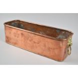 A Mid 20th Century Copper Planter of Rectangular Form, Brass Lion Mask Ring Handles, 39cms Wide