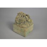 A Large Reproduction Hardstone Effect Chinese Seal with Dragon Finial, 12.5cm high