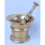 A Late 19th Century Polished Bronze Pestle and Mortar, 12.5cms Diameter and 9.5cms High