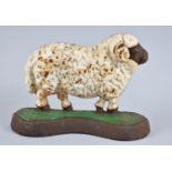 A Late 20th century Painted Cast Iron Doorstop in the Form of a Ram, 22cms Long