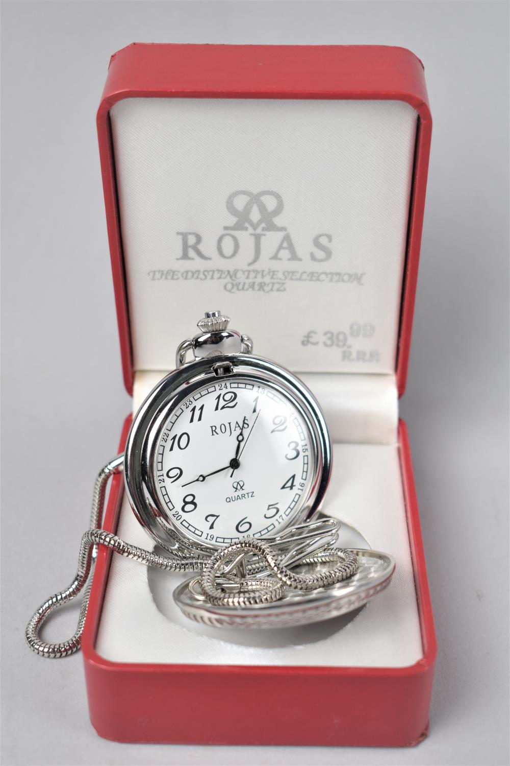 A Modern Full Hunter Pocket Watch with Engraved Decoration and Quartz Movement by Rojas