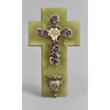 A French Champleve Enamel Benitier (Holy Water Stoup) Onyx on Bronze Back Plate in the Form of a