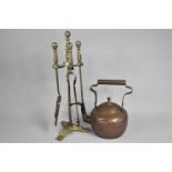A Copper Kettle Together with a Brass Fire Companion Set (Missing One Iron)