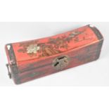 A Mid 20th Century Lacquered Oriental Pillow Box with Carrying Handle Either Side, Decorated in