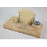 An Art Deco French Onyx Desktop Ink Stand with Two Division Stationery Rack, Two Inkwells (No Lids),