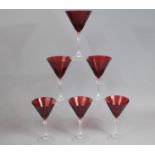 A Set of Six Red Bowl and Plain Stem wine Glasses