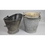 A Collection of Various Galvanized Buckets and a Coal Bucket