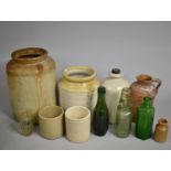 A Collection of Various Stoneware Jars, Glass Bottles etc