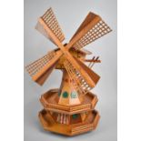 A Vintage Wooden Childs Night Light in the Form of a Windmill, Having Clockwork Musical Movement,