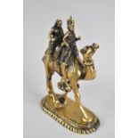 A Late 19th/Early 20th Century Brass Figure Group, Gent and Lady Riding Camel, Oval Plinth Base,