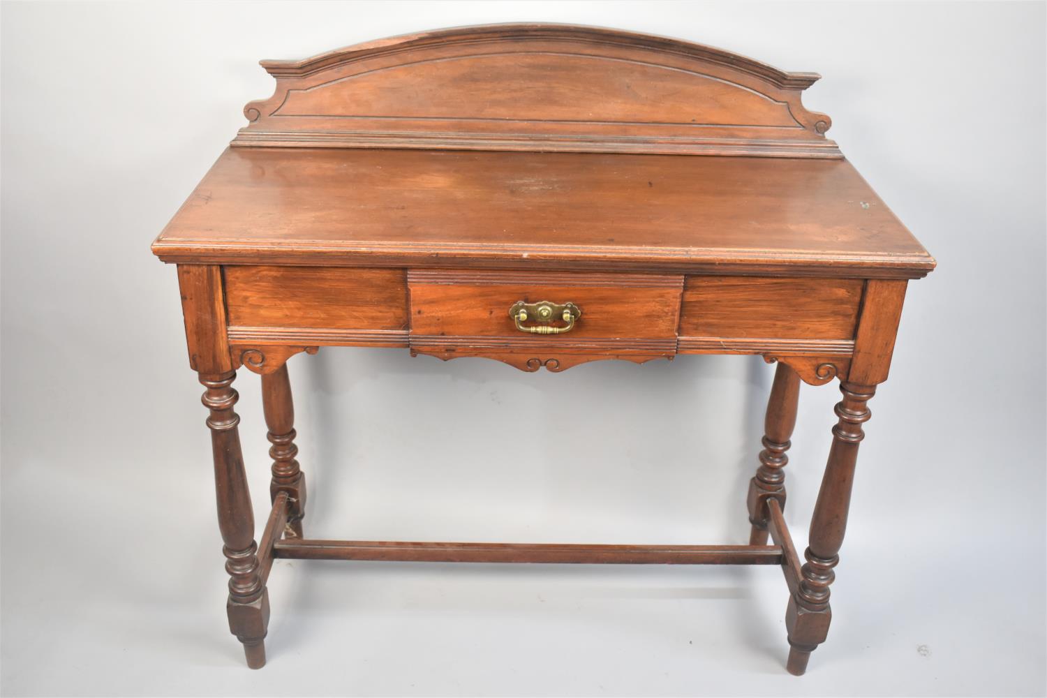 A Late Victorian/Edwardian Galleried Hall Side Table with Single Centre Drawer, Turned Supports