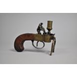 A Reproduction Flintlock Tinder Box Pistol Lighter with Candle Holder, 14cms Long