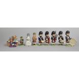 A Collection of Nine Cat-N-Kin by Ted Chawner Figures, Highland Band etc,Tallest 14cm high