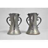 A Pair of Art Nouveau Silver Plated Three Handled Small Vases by William Wheatcroft Harrison and Co,