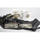 A Collection of Various Military Ephemera to include Royal Navy Hat Ribbons, Two Peace Mugs and