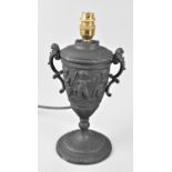A Mid 20th Century Cast Metal Two Handled vase Shaped Table Lamp, Body Decorated in Relief with