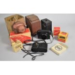 A Collection of Various Vintage Photographic Items to Include Cameras, Johnson Compact Printer,