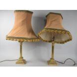 A Pair of Mid/Late 20th Century Corinthian Column Brass Table Lamps, both with Shades