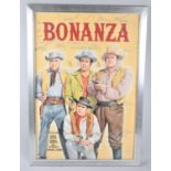 A Framed Vintage Poster for TV Show Bonanza, 45x65cm
