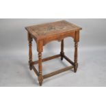 A Mid 20th Century Oak Occasional Table with Turned Supports and Carved Top, 61x40x70cm high