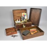 A Vintage Work Box with Twin Carry Handles Containing Various Vintage Stationery to include Lino