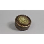 A 19th Century Circular Trinket box with Copper Banding and Floral Oval Decoration to Lid, 6.25cms
