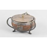 A Silver Plate Mounted Wooden Arts and Crafts Sugar Bowl Stand with Unrelated Ruby Glass Liner,