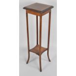 An Edwardian String Inlaid Walnut Vase Stand, Shaped Stretcher Shelf, 29cms Square Top